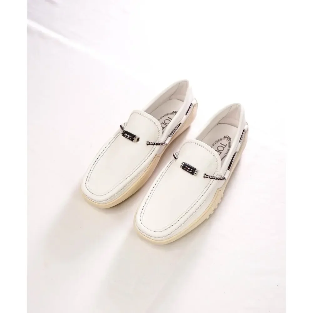 $995 TOD'S - White Leather Driving Loafers - US 7 (6UK)